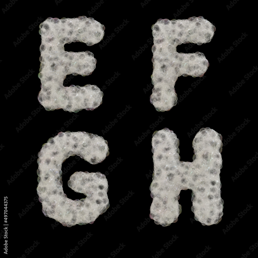 Soap foam capital letters alphabet - letters: E-H