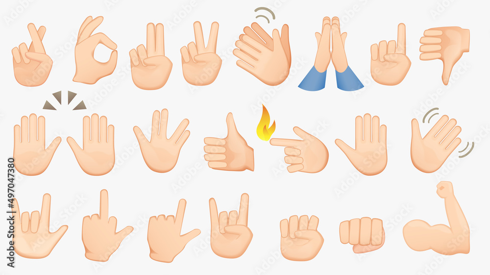 Hand Emoji Icon Set Hands Gestures Hand Emoticons Vector