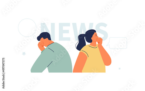 Shocked and frightened people. Stress and despair. Catastrophic bad news, information noise. Vector illustration