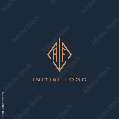 Monogram RF logo with diamond rhombus style, Luxury modern logo design