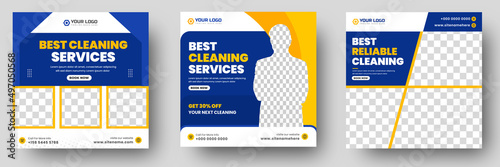 Cleaning service social media post banner template. Home Cleaning social media post banner. office, home and hotel cleaning social media post banner. Cleaning service marketing post banner design.