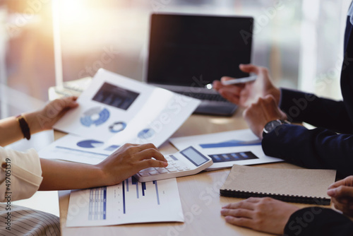 Εκτύπωση καμβά Group of business people meeting working project developing business strategy doing paperwork analysis in office