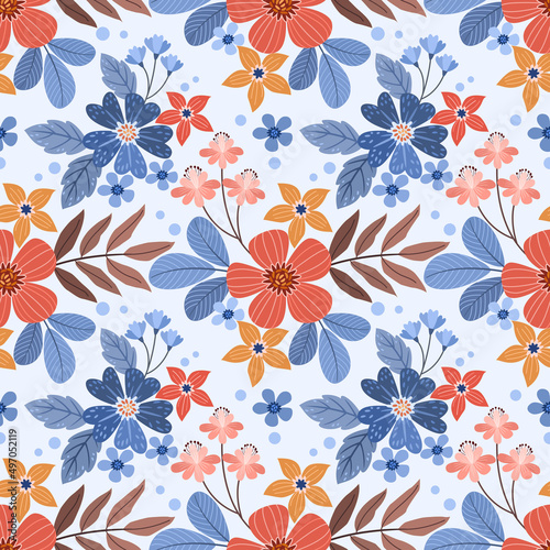 Colorful hand draw flowers seamless pattern for fabric textile wallpaper.