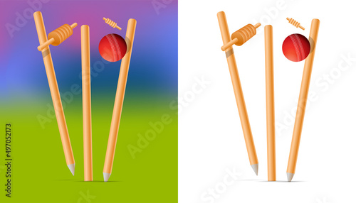 cricket ball hitting wickets out, cricket concept photo