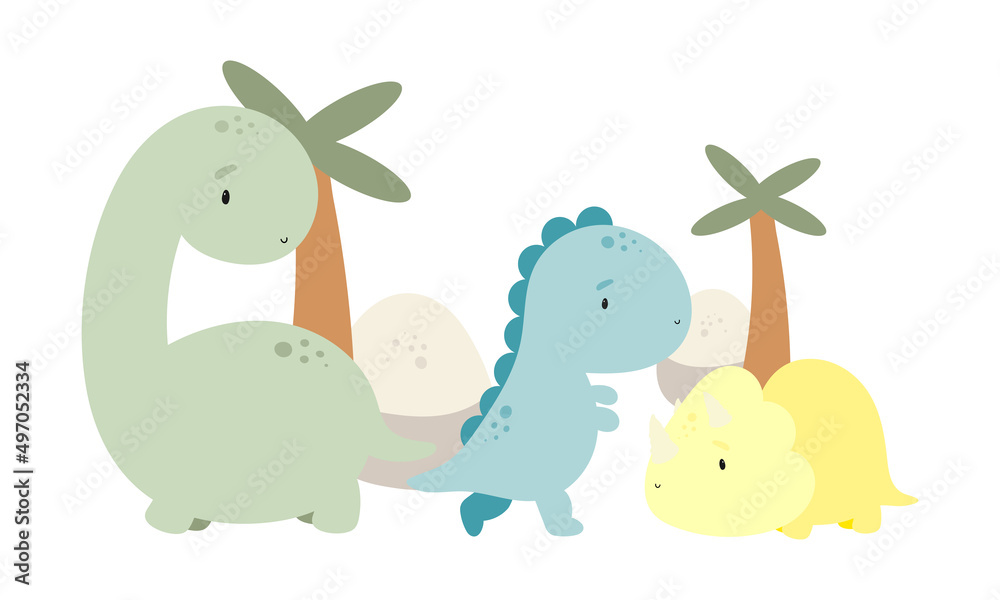 Set of Cute Dinosaurs. Good for baby shower invitations, birthday cards, stickers, prints etc.	