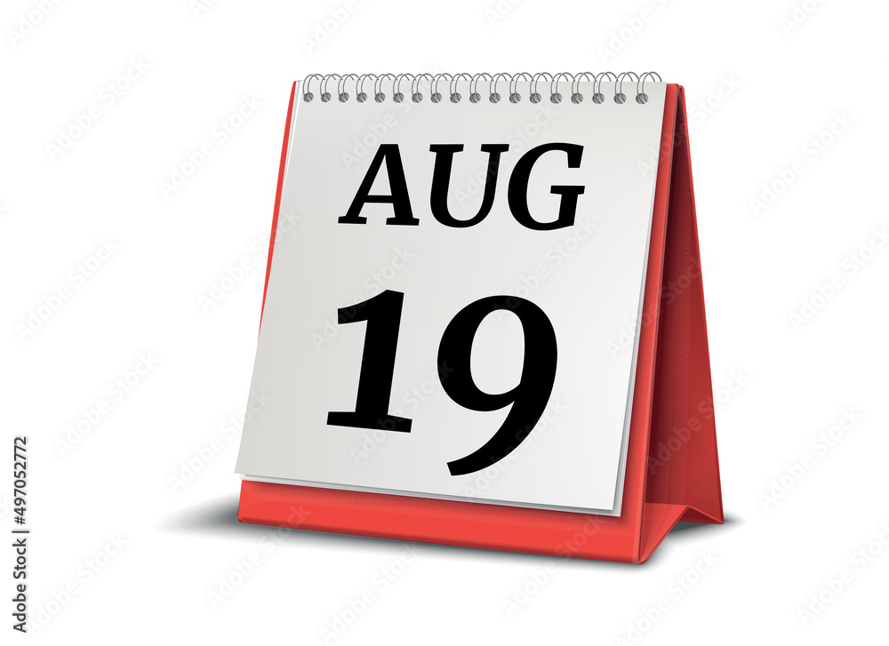 August 19. Calendar on white background. 3D illustration. August 19. Calendar on white background. 3D illustration.