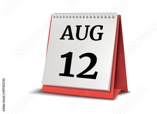 August 12. Calendar on white background. 3D illustration.