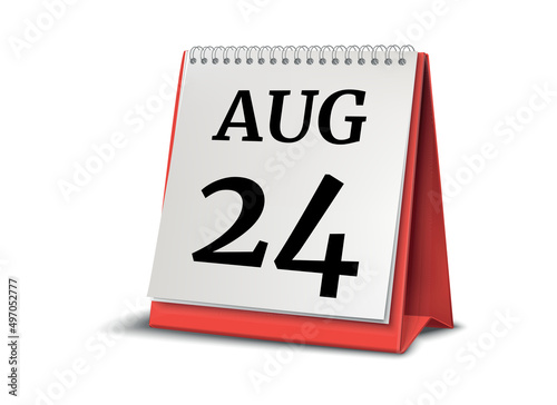 August 24. Calendar on white background. 3D illustration.