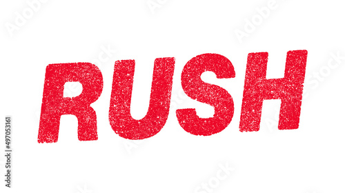 Vector illustration of the word Rush in red ink stamp