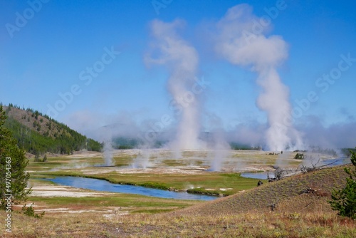 Firehole River in Midway Geyser Basin. Yellowstone National Park, Wyoming, USA.