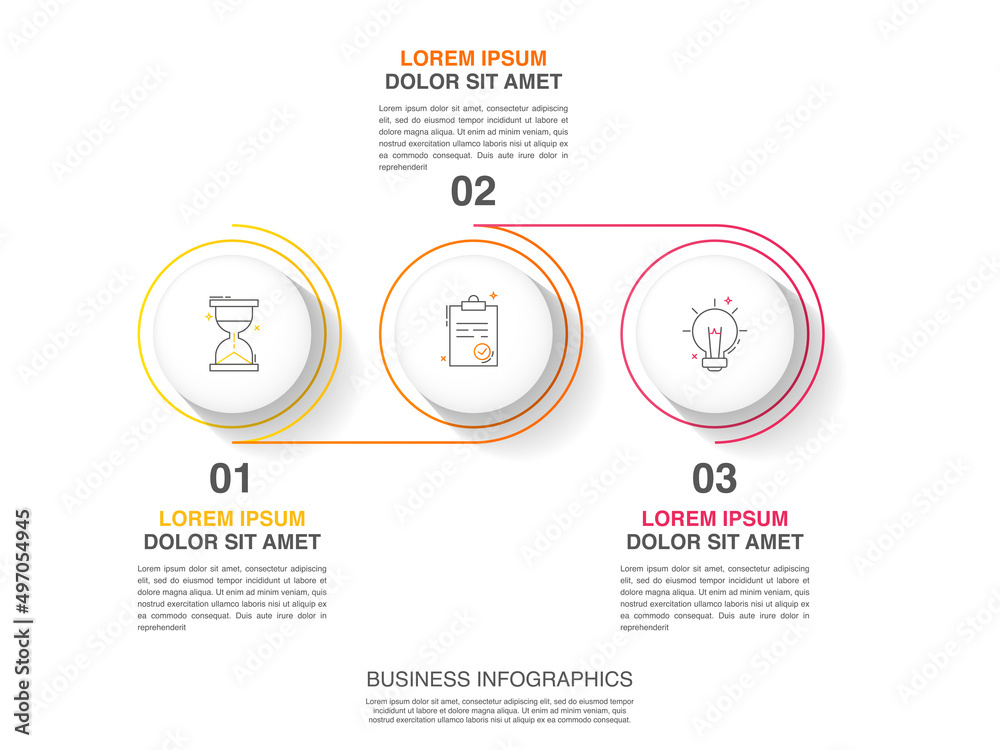 Vector line infographics with 3 circles. Business concept graphic process template with three steps. Graphic timeline for app, website, interface, chart, levels, web, diagram, banner, presentations Vector line infographics with 3 circles. Business concept graphic process template with three steps. Graphic timeline for app, website, interface, chart, levels, web, diagram, banner, presentations