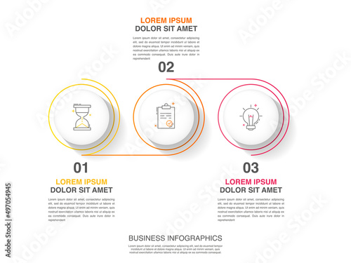 Vector line infographics with 3 circles. Business concept graphic process template with three steps. Graphic timeline for app, website, interface, chart, levels, web, diagram, banner, presentations
