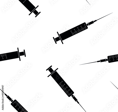 Vector seamless pattern of flat syringe isolated on white background