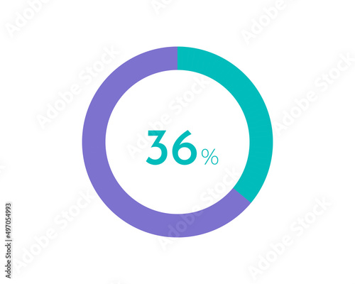 36 Percentage pie diagrams on the white background, pie chart for Your documents, reports, 36% circle percentage diagrams for infographics
