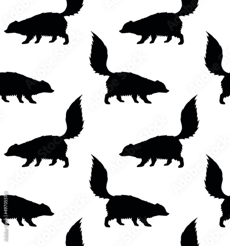 Vector seamless pattern of hand drawn skunk silhouette isolated on white background
