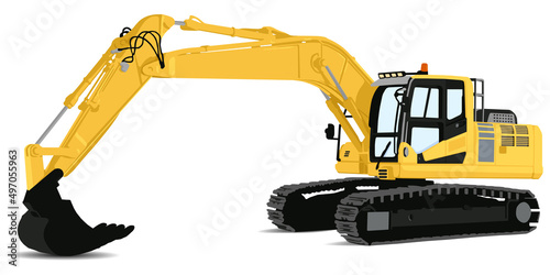 Vector flat style illustration of the excavator isolated on white background