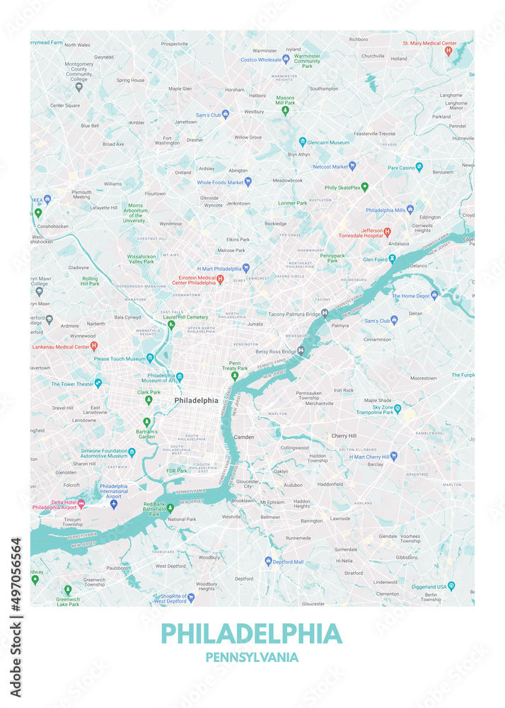 Poster Philadelphia - Pennsylvania map. Road map. Illustration of ...