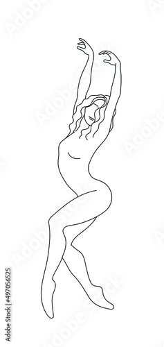 beautiful dancing girl illustration, pose sketch line art