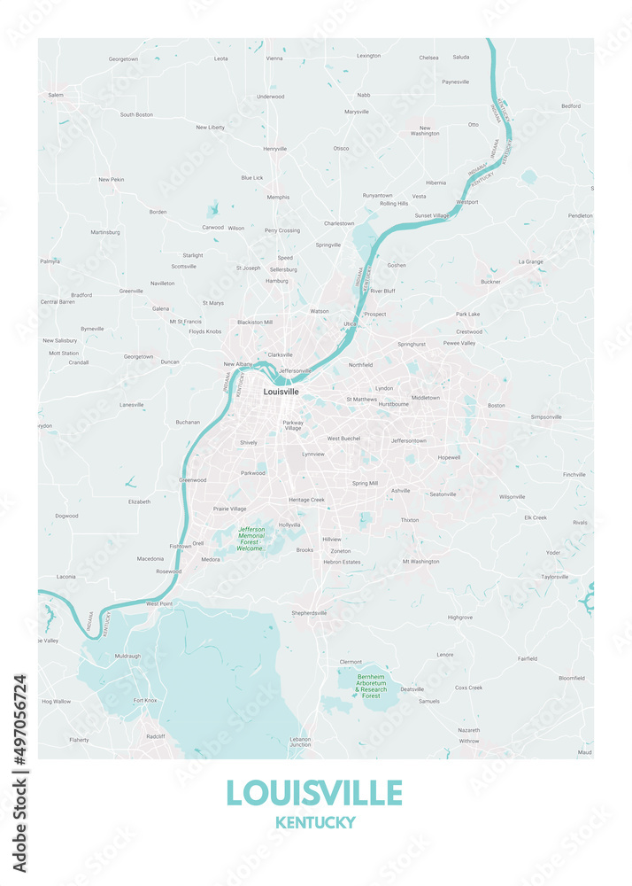 Poster Louisville - Kentucky map. Road map. Illustration of Louisville ...