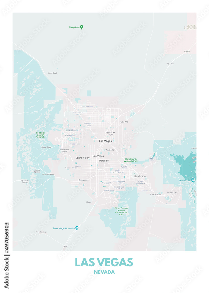 Poster Las Vegas - Nevada map. Road map. Illustration of Las Vegas ...