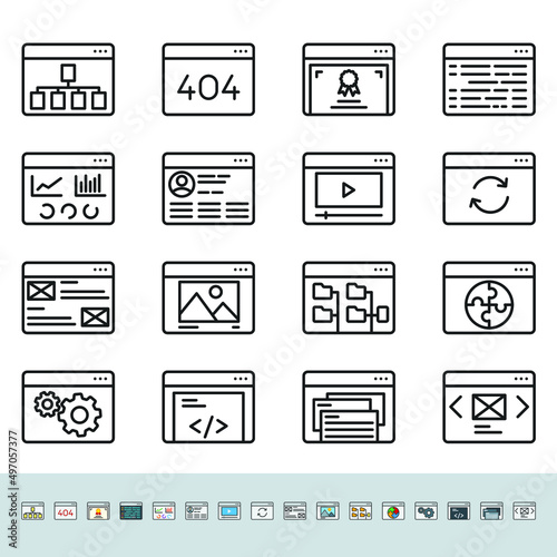 Vector linear icons. Web site development. 