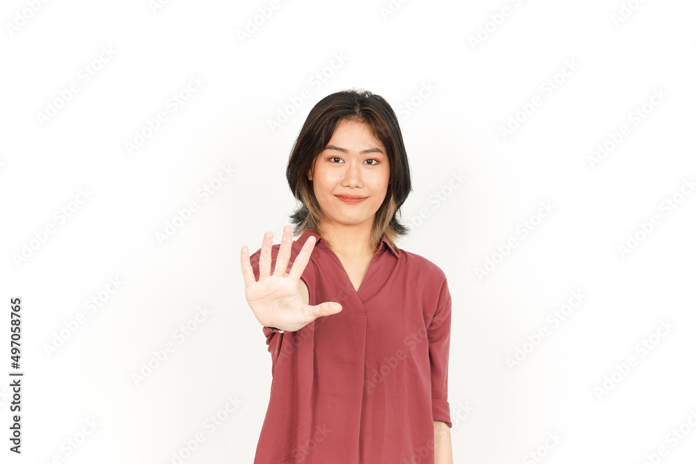 Showing Five Finger Of Beautiful Asian Woman Isolated On White Background Showing Five Finger Of Beautiful Asian Woman Isolated On White Background