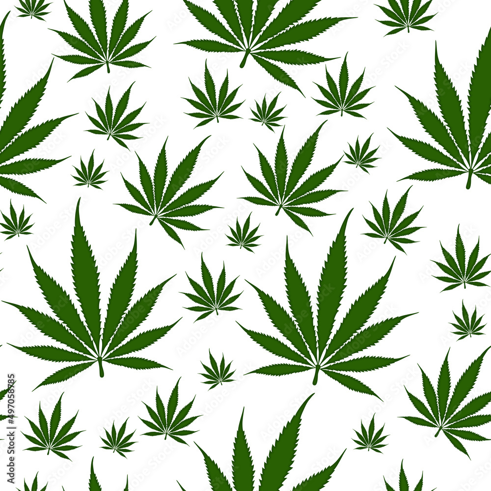 Green and white Cannabis on seamless background Green and white Cannabis on seamless background