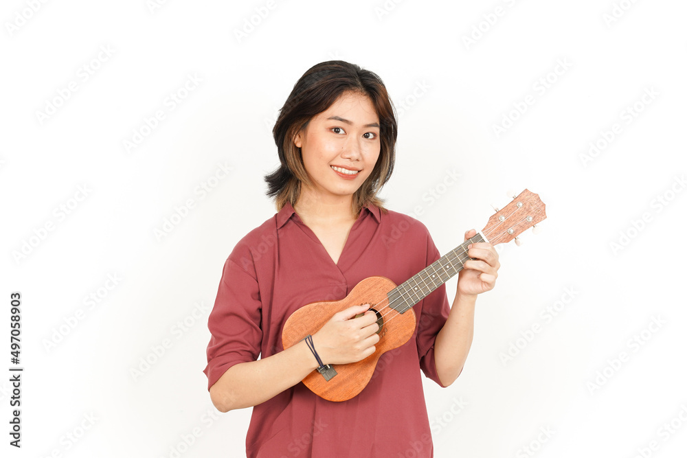 Playing Ukulele Of Beautiful Asian Woman Isolated On White Background Playing Ukulele Of Beautiful Asian Woman Isolated On White Background