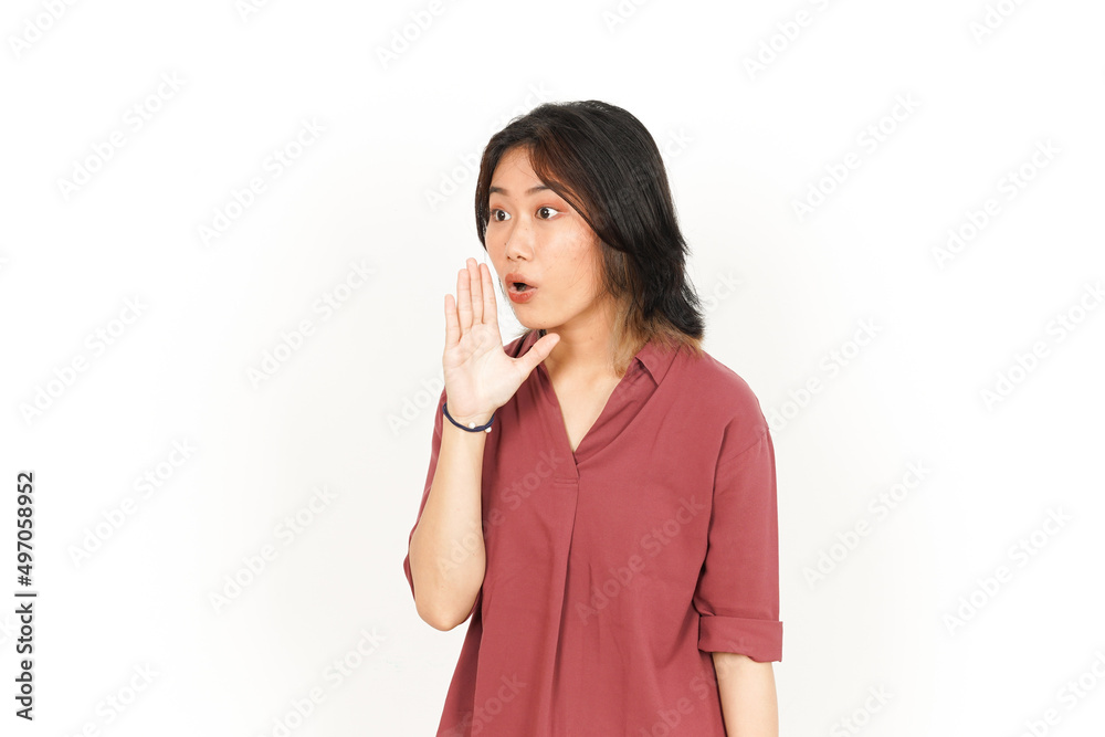 Whisper a Secret Information Of Beautiful Asian Woman Isolated On White Background