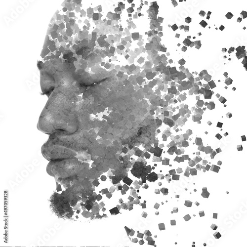 A portrait of a man dissolving into emptiness