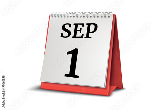 September 1. Calendar on white background. 3D illustration.