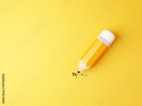 Yellow crayon drawing pencil writing on yellow background for art designer and education stationary tool concept by 3d render. photo
