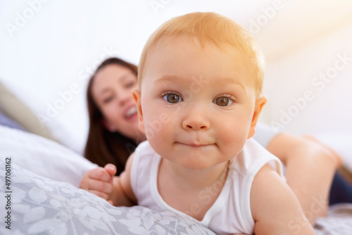 Take a good look because you wont see anything cuter. Shot of a mother spending time with her baby boy.