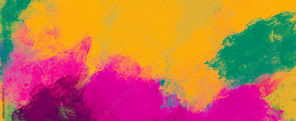 Colorful painting background abstract grunge pattern texture bright paint brush strokes and splashes and vibrant summer sunny orange hot pink and green colors design in painted art banner header image