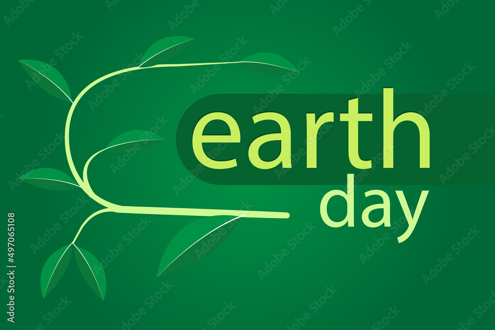 earth day typography design with abstract leaves, paper cut shapes and ecology icons. illustration. green color environment, element on green background earth day typography design with abstract leaves, paper cut shapes and ecology icons. illustration. green color environment, element on green background