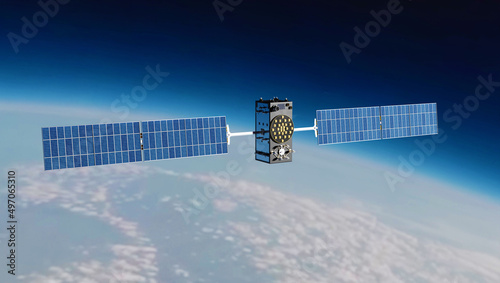 Galileo satellite in earth orbit 3D image photo