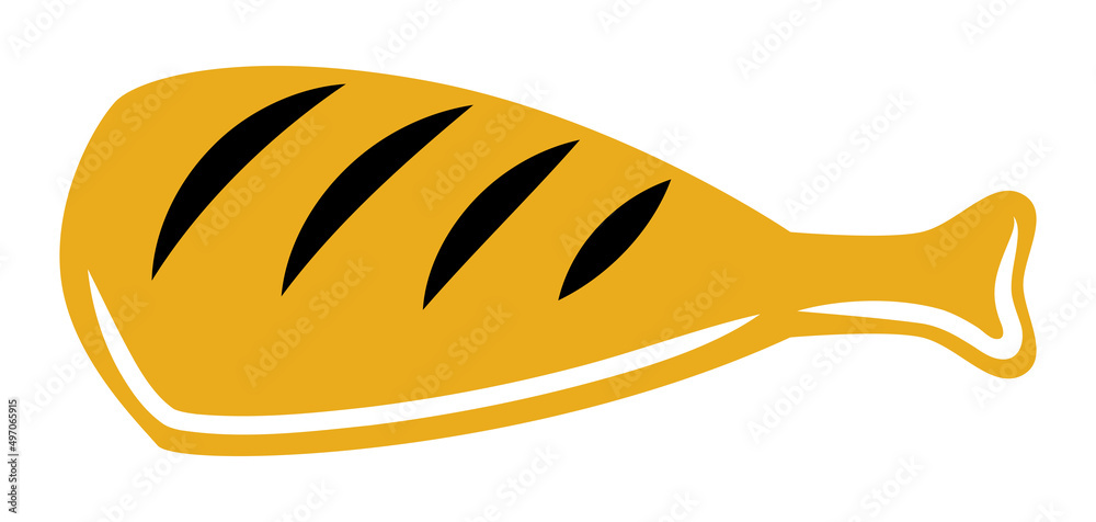 Illustration of grilled chicken leg. Bbq product. Stylized kitchen and restaurant menu.