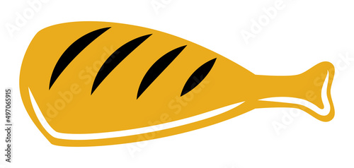 Illustration of grilled chicken leg. Bbq product. Stylized kitchen and restaurant menu.