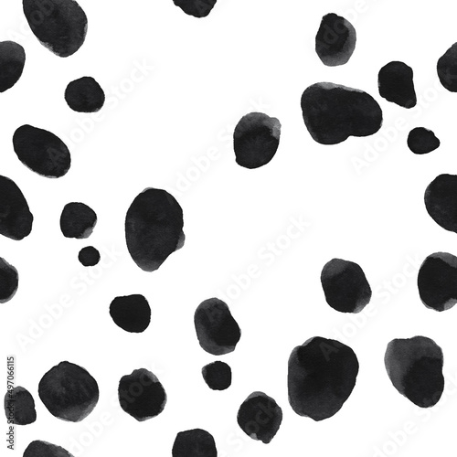 Canvas Print Seamless pattern of black and white Dalmatian skin with many random spots and realistic blank space around