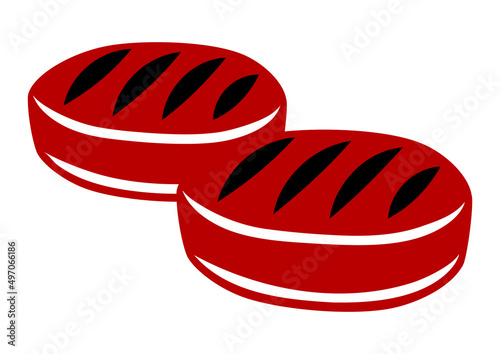 Illustration of grilled filet mignon. Bbq product. Stylized kitchen and restaurant menu.