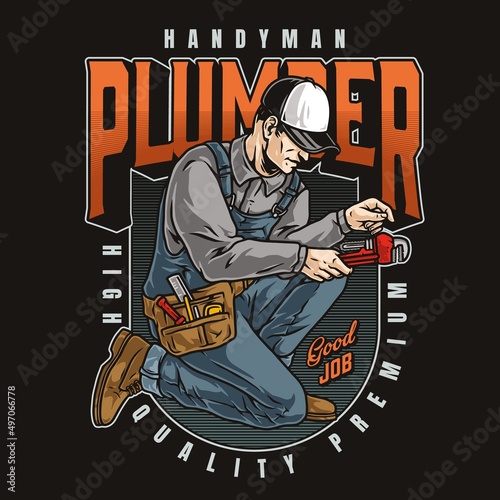 Pipe fitter colorful emblem with inscription