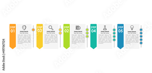 Business process chart infographics with 5 step, timeline infograph elements. Company presentation slide template. Modern vector info graphic layout design.