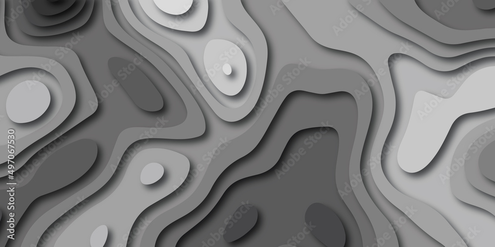 Abstract background with waves. Abstract papercut and multi layer cutout geometric pattern on vector.Panorama view beautiful gray color papercut background. Abstract background with waves. Abstract papercut and multi layer cutout geometric pattern on vector.Panorama view beautiful gray color papercut background.