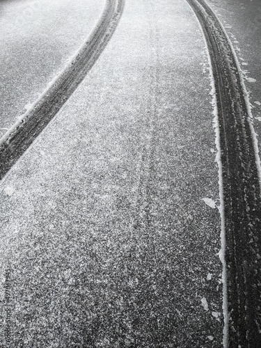 Winter road snow tire trace