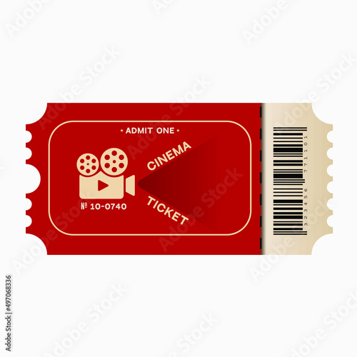 Vector realistic movie ticket for invitation, event, film festival, show, isolated on white background.