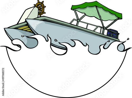 pontoon boat with waves a half circle
