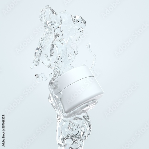 An image of a cosmetic container and a stream of water photo