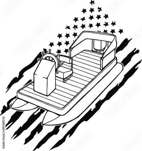 pontoon boat with distressed american flag | lake boat
