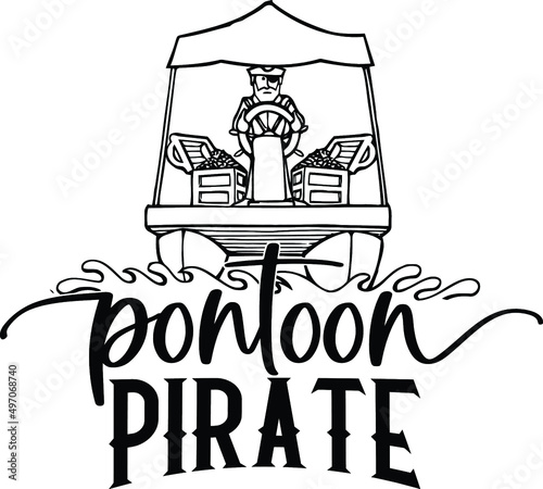 This cut file feature a pirate piloting a pontoon boat with the text pontoon pirate.
