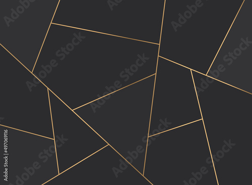 Gold line mosaic background. Triangular pattern black. Luxury style. vector illustration.